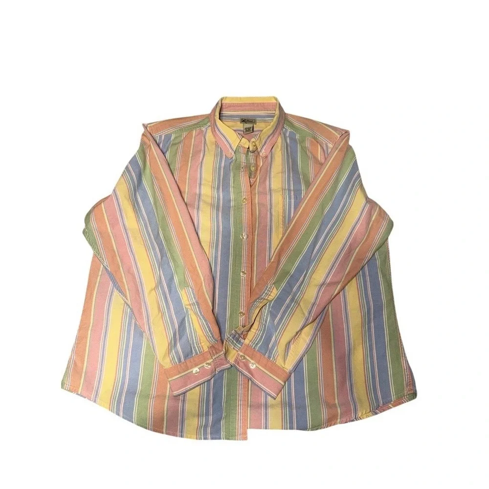 L.L.Bean Button-Up Shirt Womens XL Pastel Multicolor Striped Collared cabincore